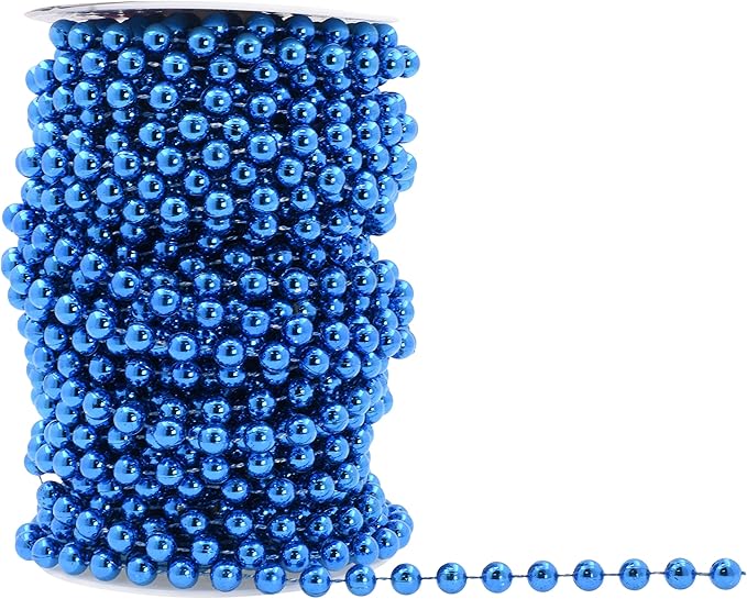 Mandala Crafts 10mm Faux Blue Pearl Beads Roll - 11 Yards Strand of Fake Pearls Chain Garlands Spool String for Christmas Tree, Wedding, Party, Vases, DIY Decoration