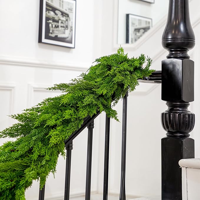 6FT Christmas Garland Cypress Garland Artificial Pine Garland Realistic for Mantle Stairs Table Wall Front Door Indoor Outdoor Christmas Xmas Decor Home Party Decorations