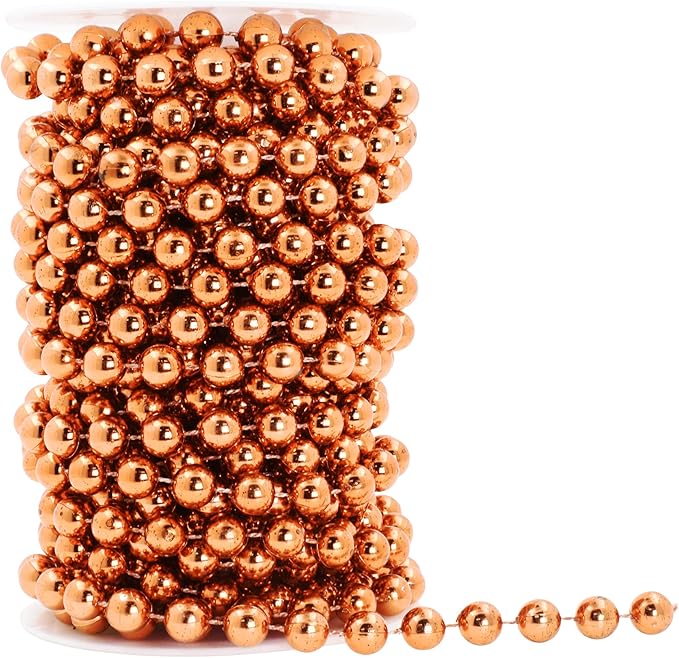 Mandala Crafts 10mm Faux Copper Pearl Beads Roll - 11 Yards Strand of Fake Pearls Chain Garlands Spool String for Christmas Tree, Wedding, Party, Vases, DIY Decoration