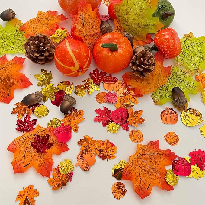 Fall Confetti - Thanksgiving Decorations, Thanksgiving Maple Leaves, Turkey, Pumpkin, Pinecones Sprinkles for Table Decorations and Fall Party Supplies