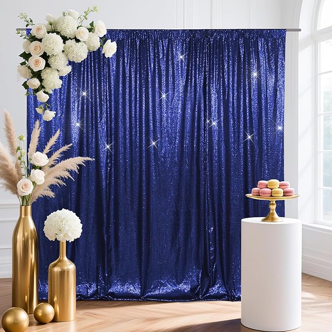 SquarePie Sequin Backdrop Less Transparent Background Sparkly Curtain for Wedding Party 6FT x 6FT Navy Blue