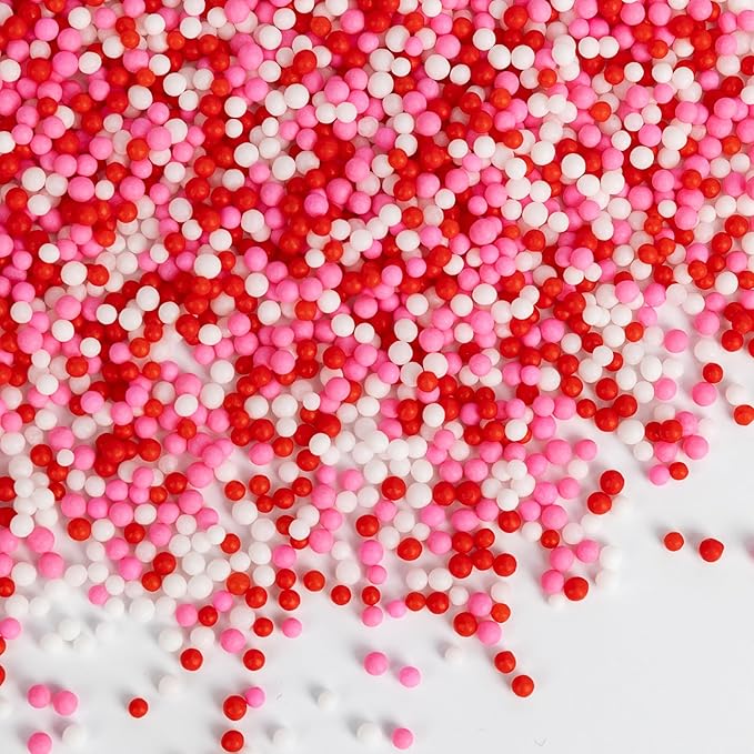 Edible Pearl Sprinkles,Nonpareils Pink White and Red Mix,Cute Pearls Cake Candy,Mini Sugar Sprinkles for Decorations Baking,Cake Ice Cream Cookies Cupcake Toppe Chocolate,Birthday Wedding Valentines Christmas Supplie 130g/4.58oz
