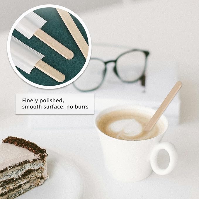 1200 Pcs Individually Wrapped Wooden Coffee Stirrers, 5.5 Inch Disposable Bulk Smooth Rounded Edges Wood Stirrers for Coffee, Cocktail and Hot Drinks