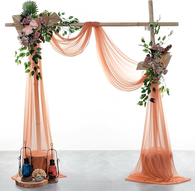 VDS Pack of 2 Panel (30 Inch X 50 Feet) Wedding Arch Draping Fabric Sheer Chiffon Fabric Drapery for Wedding Ceremony Reception Swag Backdrop Canopy Chuppah ARBO Altars Decoration (Coral Peach)