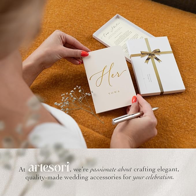 ARTESORI Wedding Vow Book for Her & Him, Soft Touch, Gold Engraving, 28 Lined Pages, Wedding Vow Books His and Hers, Wedding Essentials, Wedding Registry Gifts, His and Hers Gifts [Sage & White]