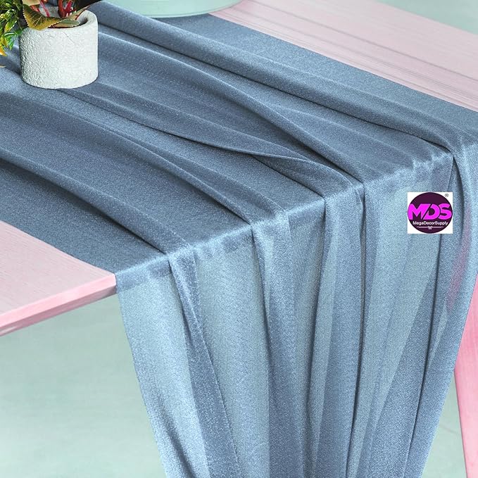 MDS Halloween Chiffon Table Runner - 12 Pack, 29 x 170 Inches, 14ft Each - Sheer Spooky Table Runners for Haunted House Parties, Trick-or-Treat Tables, Witchy Décor, Wedding & Events - Dusty Blue