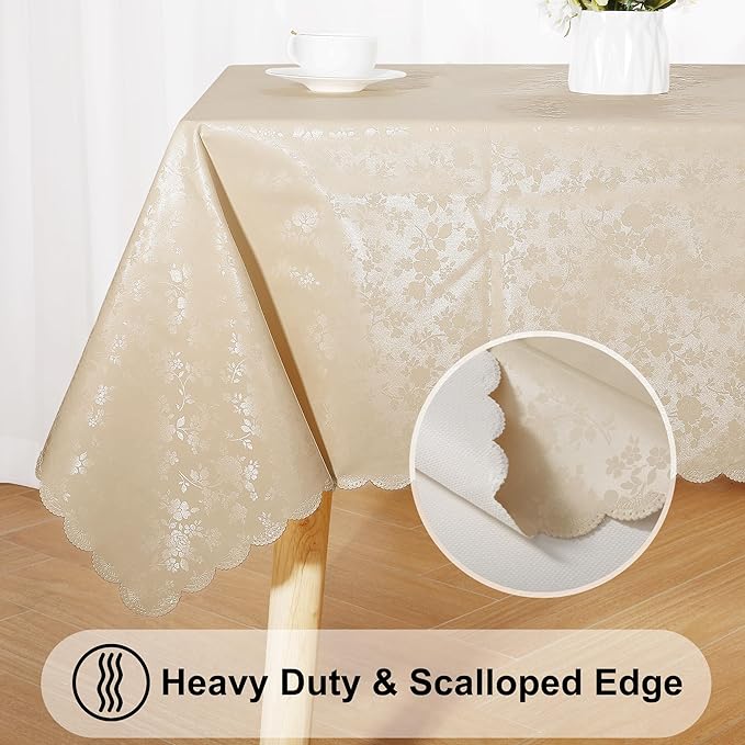 Smiry Rectangle Table Cloth, Waterproof Heavy Duty Vinyl Tablecloths, Wipeable Washable Table Cover for Kitchen and Dining Room (Beige, 54" X 78")