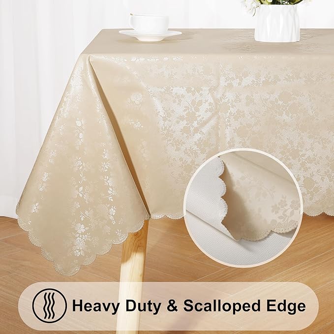 Smiry Rectangle Table Cloth, Waterproof Heavy Duty Vinyl Tablecloths, Wipeable Washable Table Cover for Kitchen and Dining Room (Beige, 60" X 102")