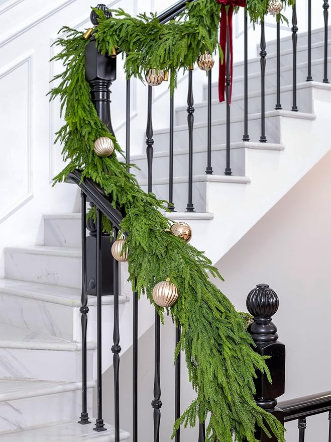 72" Extra Full Norfolk Pine Garland Realistic Christmas Garland Cedar Garland for Mantle Stairs Table Wall Fireplace Indoor Outdoor Xmas Christmas Decor Decorations