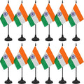 12 Pack India Desk Flag Set, Indian Table Office Flag, Small Miniature Desktop Flag With Black Pole and Black Base, Classroom, Offices Meeting Desk Decoration (India)