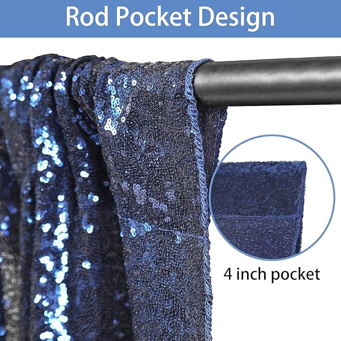 Hahuho Navy Sequin Backdrop Curtain, 2PCS 2FTx8FT Glitter Backdrop Curtain for Parties, Christmas, Wedding, Party Decoration（2 Panels, 2FT x 8FT, Navy