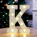 Marquee Light Up Letters, Glitter Silver LED Letter Lights Battery Powered Alphabet Letter Sign for Night Light Wedding Birthday Party Cafe Bar Decoration Girls Room Decor - K