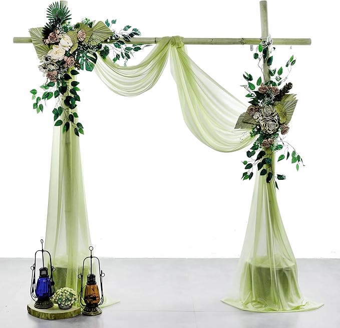 VDS Pack of 1 Panel (30 Inch X 30 Feet) Wedding Arch Draping Fabric Sheer Chiffon Fabric Drapery for Wedding Ceremony Reception Swag Backdrop Canopy Chuppah ARBO Altars Decoration (Sage Green)