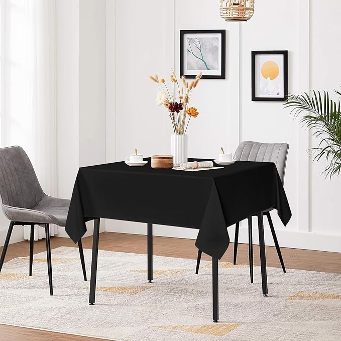 sancua Black Square Tablecloths 70x70 Inch, 2 Pack - Fabric Table Cloth for Square or Round Tables, Washable Polyester Table Cover for Outdoor Party, Birthday, Decorative Display Tables