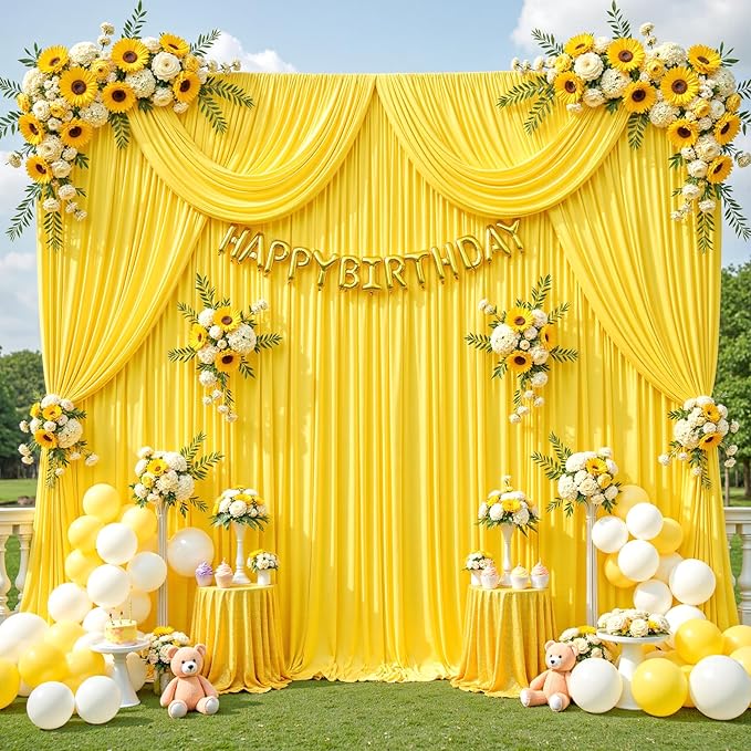 50ft x 12ft Yellow Backdrop Curtains Wrinkle Free Backdrop Curtain for Wedding Parties Yellow Fabric Backdrops Drapes Back Drop Cloth Bridal Shower Stage Curtains Wedding Decorations for Reception