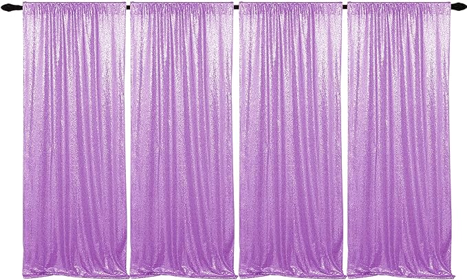 Lavender Sequin Backdrop Curtains 4 Panels 2FTx8FT Glitter Lavender Photo Backdrop Party Wedding Backdrops Baby Shower Curtain Sparkle Photography Background Curtains