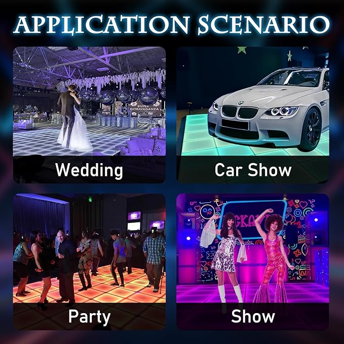 Dance Floor Stage Lights-Tempered Glass with Flight Case - RGB Color Changing Lights for Wedding, Party, Club - Non-Slip (RGB-Magnetic, 12 * 12 FT)