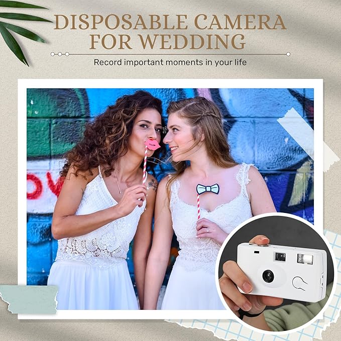 Treela 2 Pcs White Disposable Camera for Wedding Flash Film Camera 35mm 200ISO 17 Film Single Use Camera for Bridesmaid Birthday Anniversary Party Gift