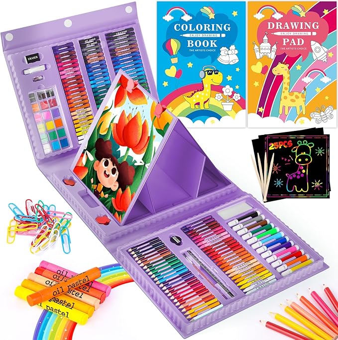 iBayam Stocking Stuffers for Teen Girls, Art Supplies, Arts and Crafts for Kids Ages 8-12, Teens Girls Christmas Gifts, Gifts for 5-12 Year Old Girl, Art Set Case with Trifold Easel, Sketch Pads