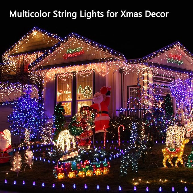 Toodour Solar Christmas Lights Outdoor, 2 Packs Total 144ft 400 LED Solar String Lights with 8 Mode, Outdoor Christmas String Light for Garden, Patio, Fence, Balcony, Xmas Tree Decor - Multicolor