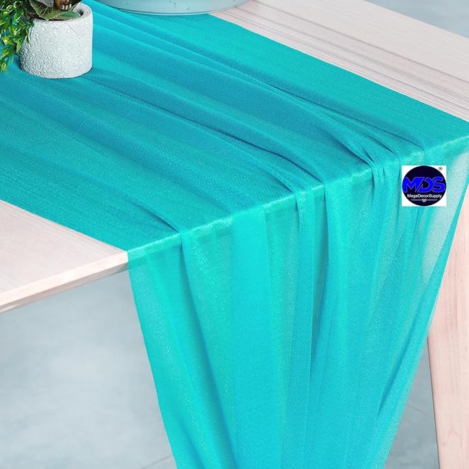 MDS Halloween Chiffon Table Runner - 10 Pack, 29 x 120 Inches, 10ft Each - Sheer Spooky Table Runners for Haunted House Parties, Trick-or-Treat Tables, Witchy Décor, Wedding & Events - Peacock Blue