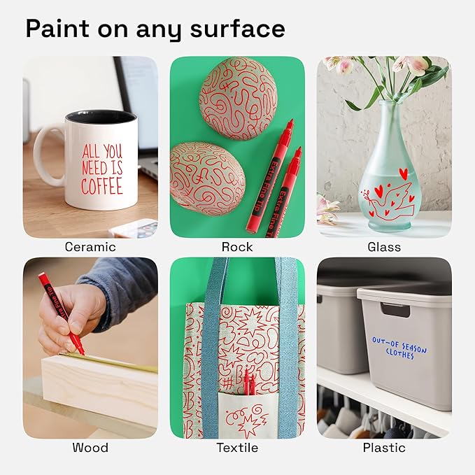 ARTISTRO Red Permanent Marker - Set of 2 Black Paint Pen, Oil Based Paint Markers Extra-Fine Tip 0.7mm, Waterproof Quick Dry Black Marker for Rock Painting, Ceramic, Glass, Wood, Tire, Fabric & More