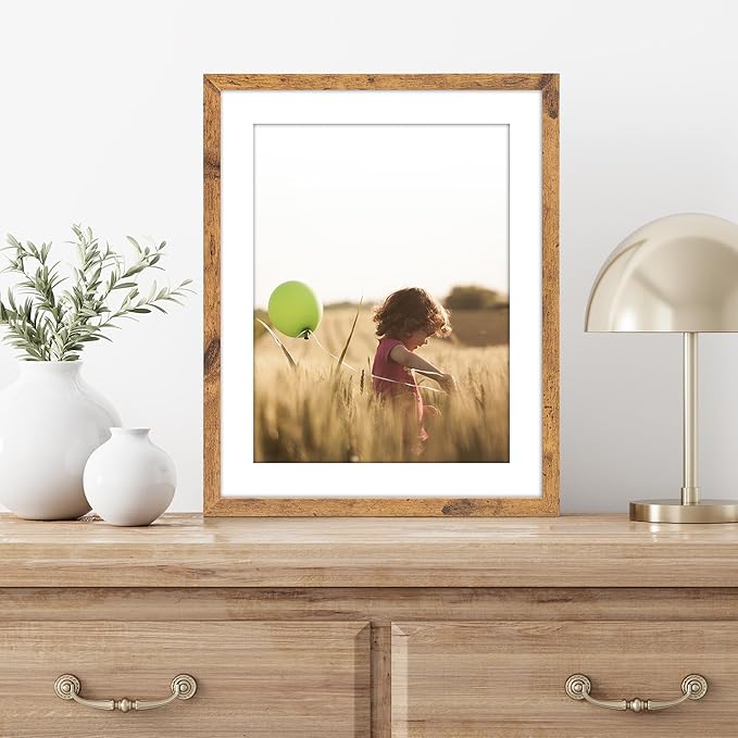 TWING 11x14 Picture Frames Set of 6,Display Photos 8x10 with Mat or 11x14 without Mat,Home Decorative Wall Gallery Picture Photo Frame Wood Brown,Walnut
