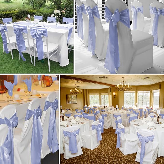 fani 60 PCS Lavender Satin Chair Sashes Bows Universal Chair Cover for Wedding Reception Restaurant Event Decoration Banquet,Party,Hotel Event Decorations (7 x 108 inch)