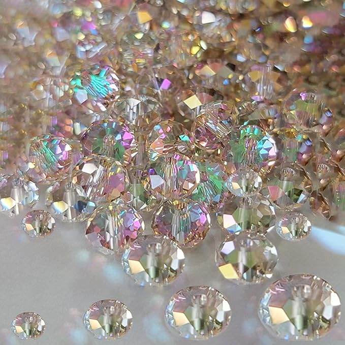 800Pcs 4/6/8/10mm Crystal Glass Beads for Jewelry Making Beads for Bracelets Necklace Pendants Making Supplies(Silver Champagne)