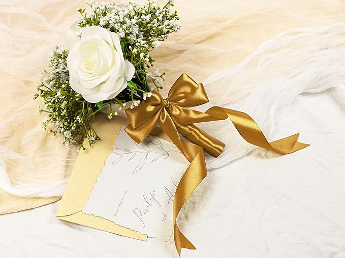 Gold Satin Ribbon 1 inch X Continuous 25 Yards, Single Face Polyester Ribbon Perfect for Gift Wrapping, Flower Bouquet, Wedding Decor, Crafts, Bow Making, Sewing and More