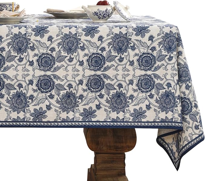 patdrea Designer Vintage Blue Rectangle Tablecloth,Linen Anti-Wrinkle Paisley Pattern Farmhouse Table Cloth,Decor Table Cover Cloth for Kitchen Dining,Christmas,Thanksgiving,55"x79"-Lantang a