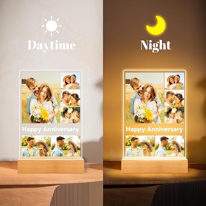 Custom Picture Frames with Photos, Personalized Photo Frame with Night Light, Customized Gifts for Couples, Personalized Anniversary Birthday Gifts for Women Men Her Him Boyfriend Girlfriend