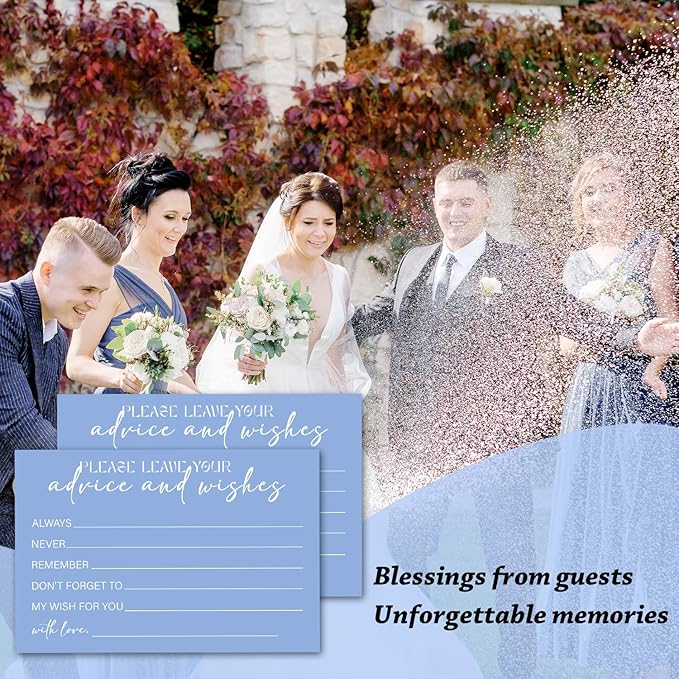 Advice and Wishes For the Mr and Mrs, Blue Advice Cards for Bridal Shower, Well Wishes for Wedding, Baby Shower Birthday And Graduation Party, 4" x6", 25 Pack-09