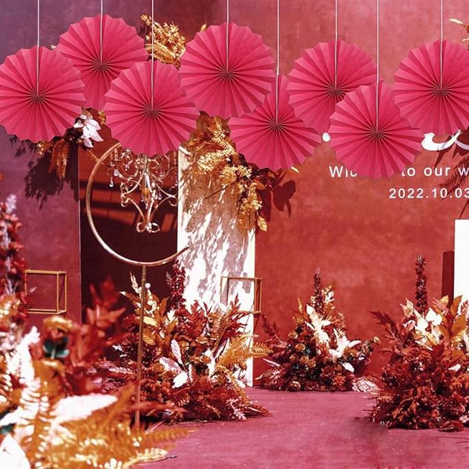Red Birthday Decorations,DIY Red Paper Fans Hanging Decoration ,Party Supplies Party Fans 12in, Wedding Graduation Events Accessories 30 Color DIY Set （Red）