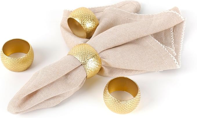 Gold Napkin Rings Set of 12 - Metal Heavy Duty Serviette Holders | Perfect for Dining Table, Weddings, Thanksgiving, Christmas & Everyday Use | Metallic Adornment for Table Setting- ALPHA Living HOME