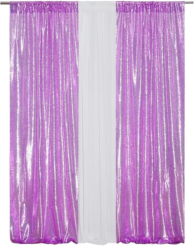 Eternal Beauty 4 PCS Sequin Backdrop Curtain, Sequin Wedding Backdrop for Christmas Party, Birthday (Lavender 2FTx8FT)