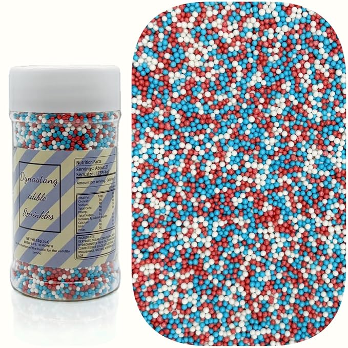 Dynastang 2mm Patriotic Pearls Sprinkles Edible Pearls Cake Decorating Stars Cake Decorations Cupcake Toppers Cookie Decorating Perfect for Cakes, Cupcakes, Desserts Toppings 3OZ