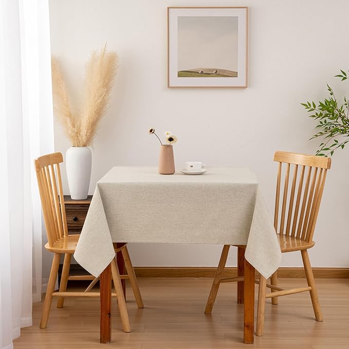 Hiasan Faux Linen Square Tablecloth - Wrinkle and Stain Resistant Washable Table Cloth for Kitchen Dining Room Holiday Table Cover for Party Dinner, Beige, 30 x 30 Inch