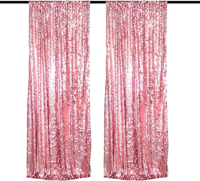 JYFLZQ Pink Payette Sequin Backdrop Curtains 4ft x 8ft 2 Panels Shimmer Wall Backdrop Big Sequin Background Thick Glitter Photo Booth Backdrops for Parties