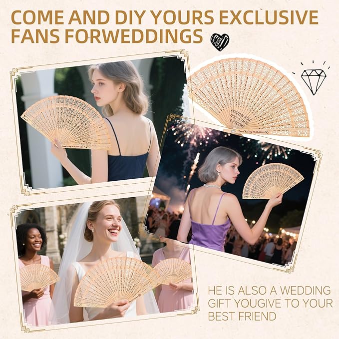 1pc Personalized Wedding Fans for Guests - Custom Wooden Hand Fans with Names/Dates - Bulk Wedding Favors for Bridal Shower, Baby Shower & Parties (Wood, 1pc)