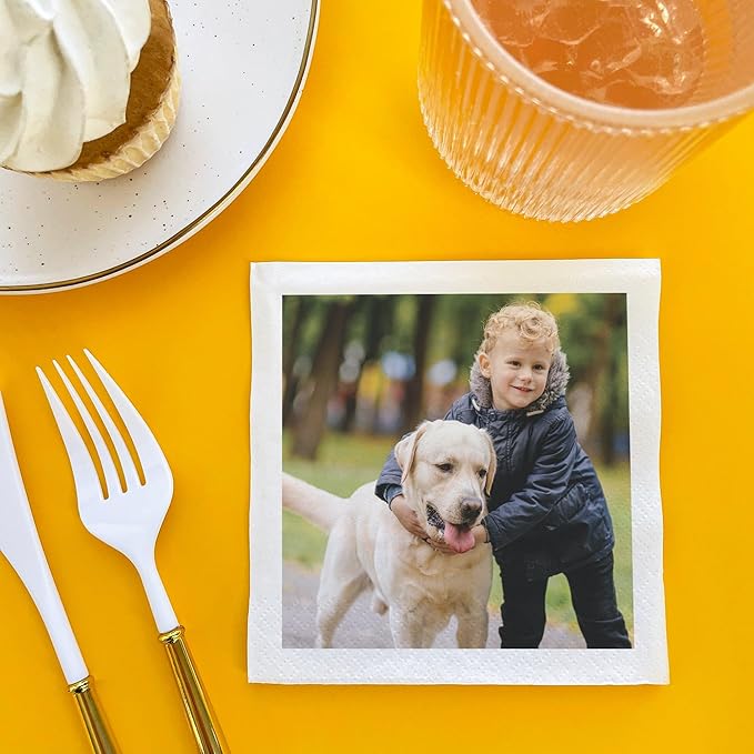 Big Dot of Happiness Custom Photo Party Napkins, Personalized Engagement, Wedding, Graduation, Birthday Decor, White 3-Ply Paper Beverage Napkins - 150 Count