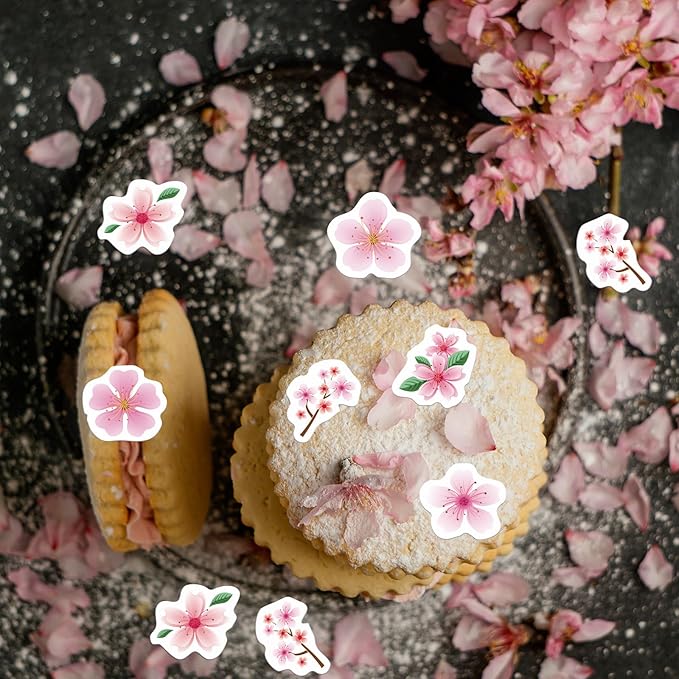 48PCS Edible Cherry Blossoms Cupcake Toppers Pink Edible Cherry Flowers Cake Decorations Wafer Paper Flowers Cupcake Topper for Flowers Theme Baby Shower Birthday Party Decor Supplies
