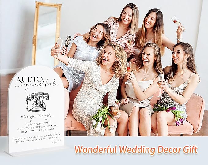 Audio Guest Book Sign, White Arch Acrylic Wedding Sign, Audio Guest Book Wedding Phone, Bridal Shower Decor, Engagement Party Decor, Centerpiece Table Decorations Party for Bride and Groom-25