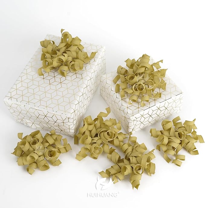 HUIHUANG Gold Bows for Gift Wrapping, Gold Curly Ribbon Bows Self Adhesive Burst Gift Bows for Present Box, Wine Bottle, Treat Bags, Wrap Accessories, Christmas Party Favor - 6 Counts