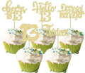 30Pcs 13th Birthday Cupcake Toppers Hello 13 Cupcake Picks Official Teenager Cheers to 13 Years Old Cake Decorations for 13th Birthday Anniversary Party Supplies Gold Glitter