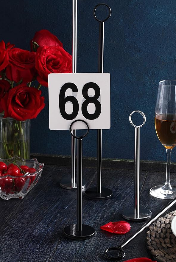 New Star Foodservice 27716 Ring-Clip Table Number Holder/Number Stand/Place Card Holder, 12-Inch, Set of 12, Black Finish