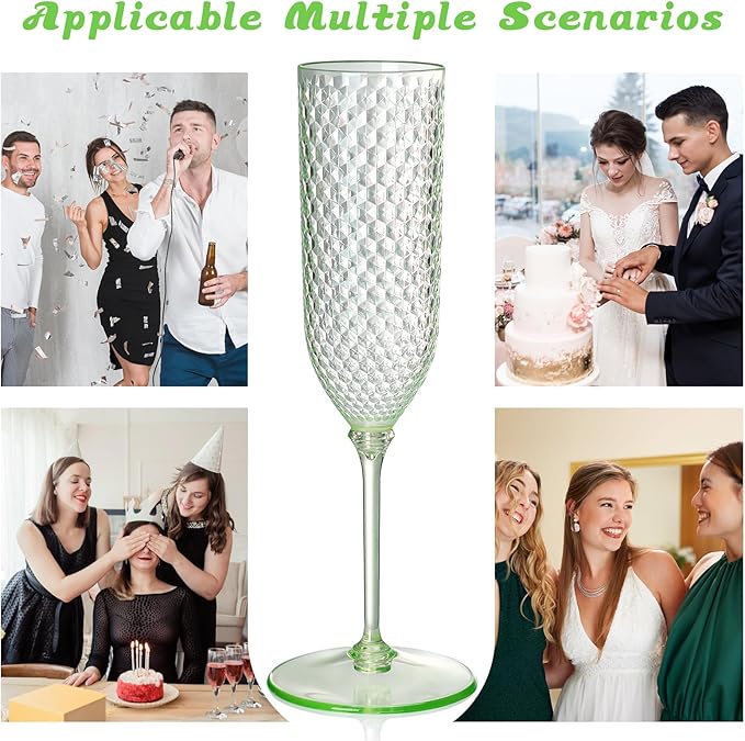 XUWAIDSGN 24 Pack Green Detachable 2 piece Champagne Flutes 5.5 Oz Unbreakable Plastic Mimosa Disposable Champagne Glasses Drinking Cups Stemmed Reusable Wine Toasting Glasses for Wedding