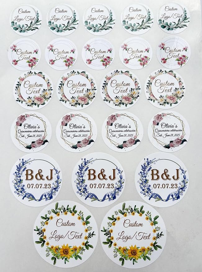 Premium Custom Stickers Labels - Personalized Stickers for Businesses Logo and Name. Birthday Pets and Label Product Boxes Wedding Favors Waterproof Labels (Wreath 1, 2 inch)
