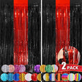 Black Red Tinsel Foil Fringe Curtains, 2 Pack 3.3x8.3 Feet Party Streamer Curtains for Birthday Party Decorations, Halloween Decor, Foil Curtain Backdrop for Bachelorette Party