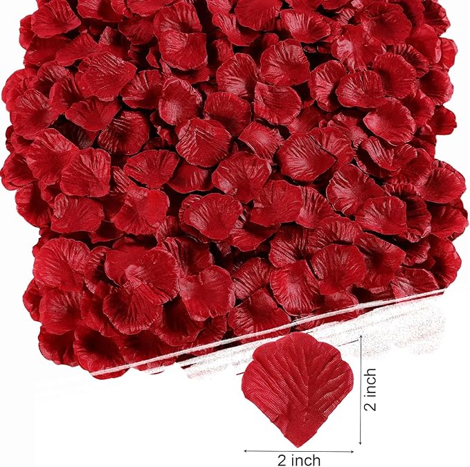 1000 Pcs Red Rose Petals Artificial Silk Flower Petals Romantic Decorations for Wedding Engagement Birthday Event Anniversary Party Backdrop Supplies